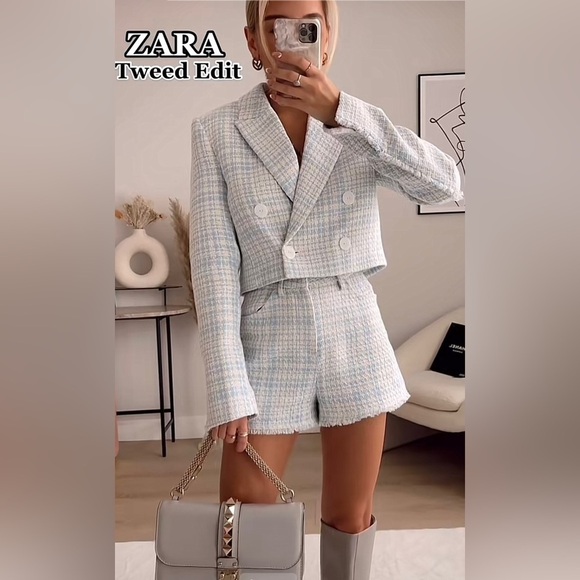 Zara Bloggers‎ Favorite Blue Structured Hight Waisted Shorts with Pockets Size L - Picture 4 of 15